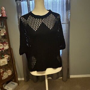 HYFVE Black Open Knit Short Sleeve Pullover